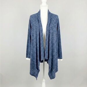 La Vie en Rose Heathered Blue Space Dye Lace Trim Open Cardigan